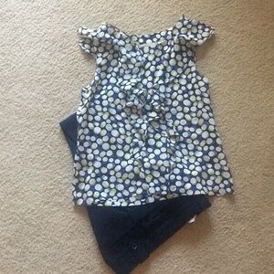 Anthropologie Navy Polka Dot Ruffle Blouse